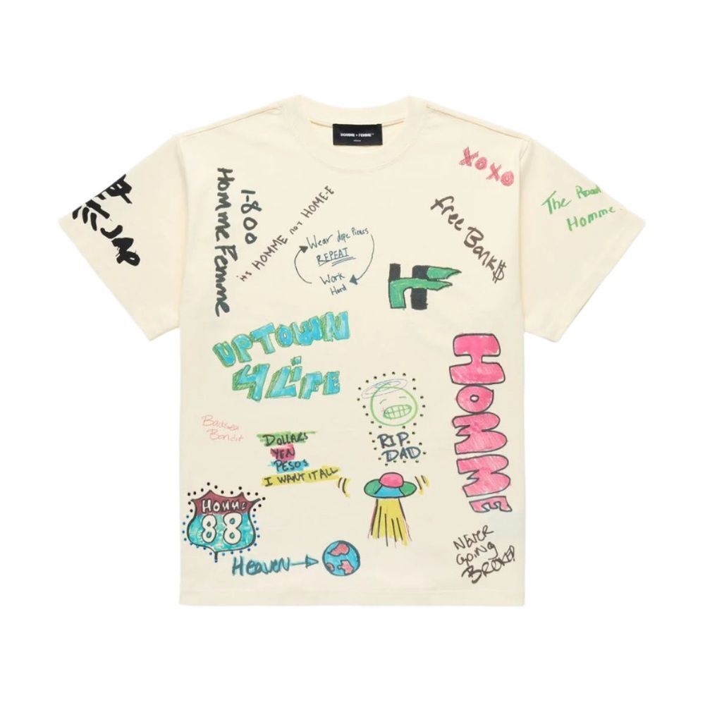 Homme + Femme "Rest Stop" Off White Tee ( Oversized ) Fits Large